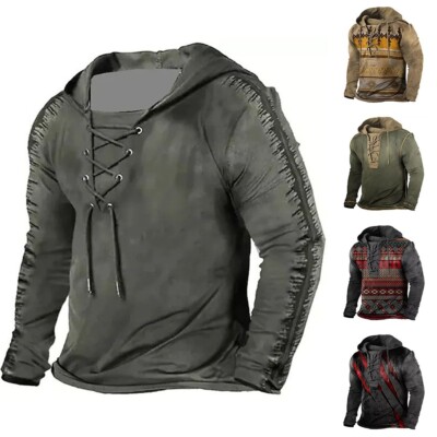 DUHENWU Y2K Sweatshirt Herren - Hirsch Muster Mit V-Ausschnitt