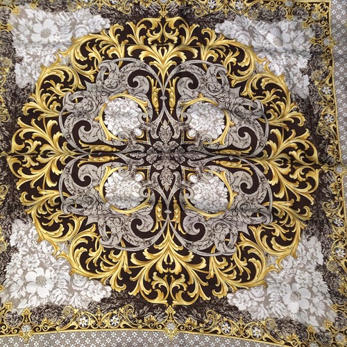 100% SILK Baroque Vintage Square Scarf Vacation Travel Summer Victorian 34"x 34" - Picture 3 of 10