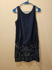 NWT Women's Adrianna Papell Sleeveless Beaded Blouson Cocktail Dress Navy Size 4