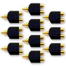 10X Twin/2-way Female RCA/Phono to Male RCA Splitter/Adapter Gold Plated LOT 