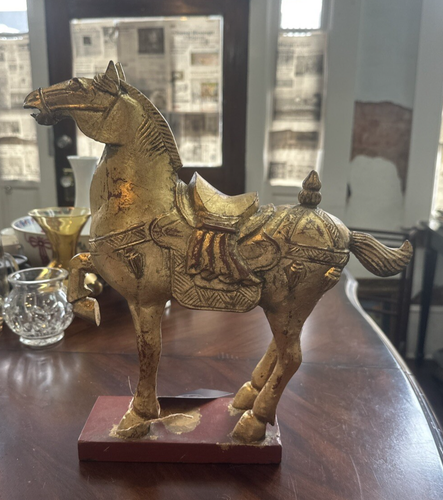 Gilt wood style horse carved w/ detail Tang Dynasty Style- 13"H
