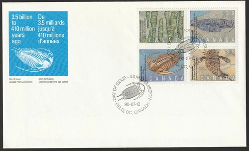 Canada #1282a, Prehistoric Life in Canada-1, Type B, First Day Cover, FDC 1990