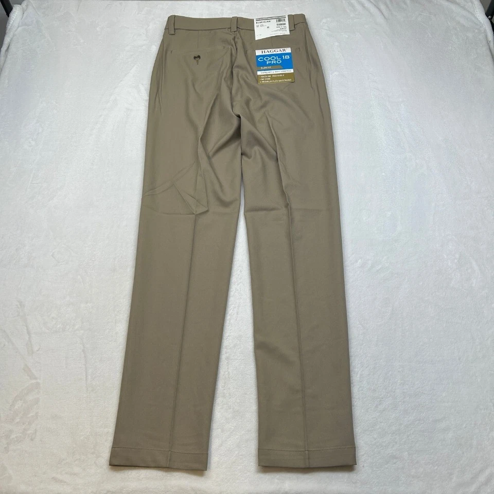Haggar Cool 18 Pro Dress Pants Mens 29x32 Tan Slim Fit Comfort 4-Way Stretch - Image 3 of 4