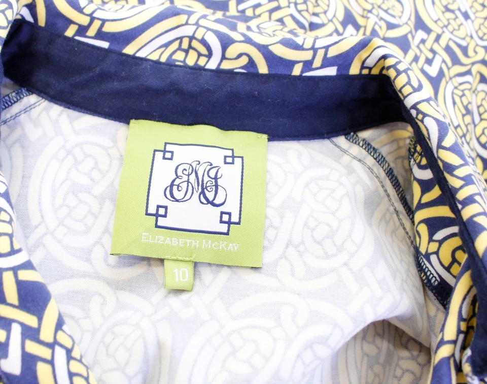 Vestido Elizabeth McKay Azul Amarillo Estampado Geométrico Talla 10 Cuello Informal Foto 4 de 4