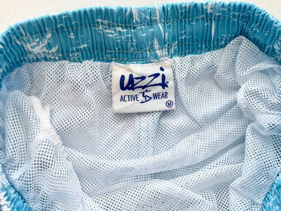 Baús de natação UZZI masculino azul-petróleo forrado com palmeiras tamanho médio 26” cintura desgaste ativo - Imagem 3 de 4