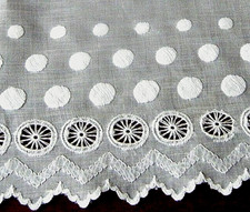 Antique French voile Trim white /white embr/ry polka dots Tenerife scalloped hem