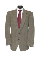Harris Tweed Herren Sakko Jackett 54 braun grau Fischgrat einreihig 2-Knopf