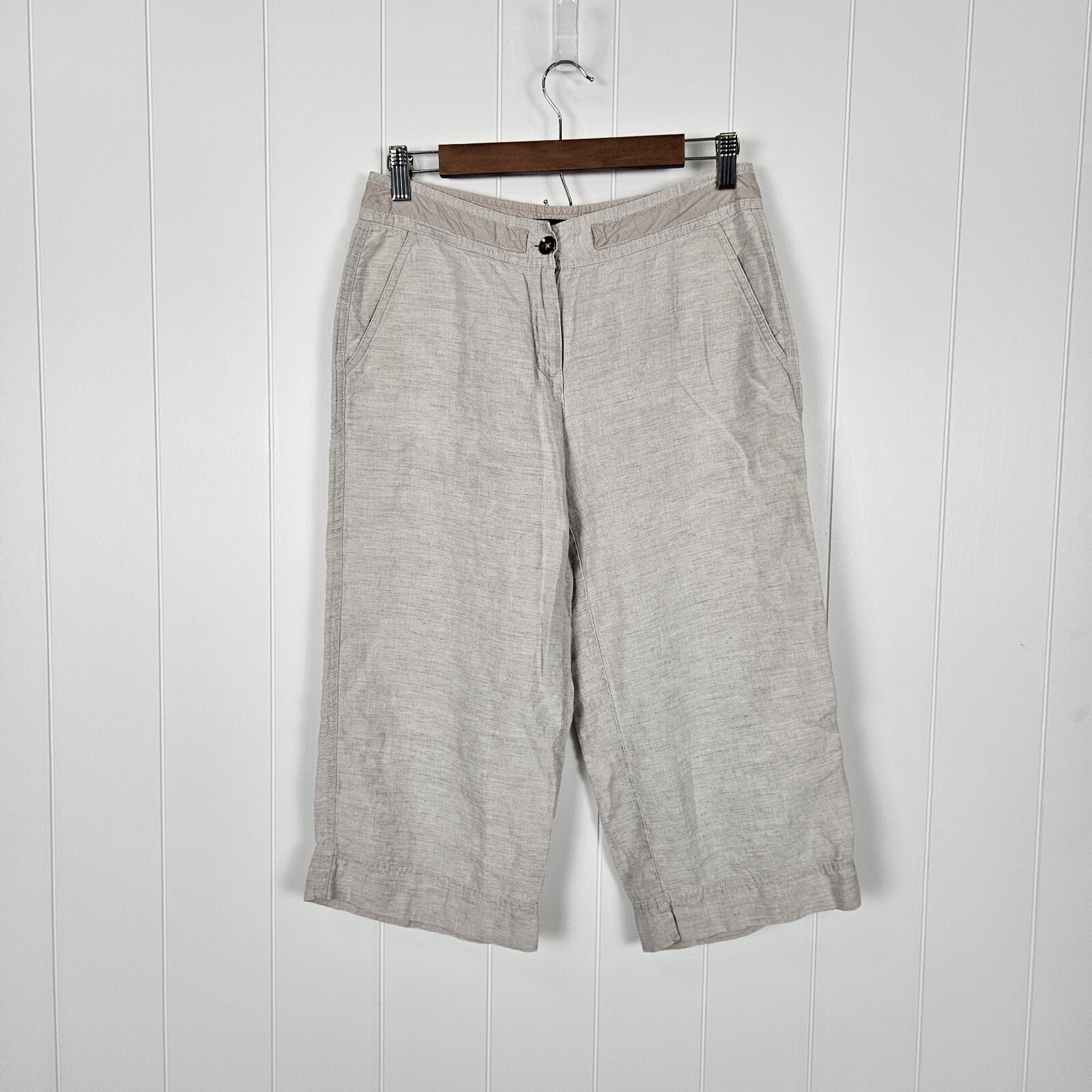 Talbots Petite 6 Linen Cropped Capri Pants with Pockets Lightweight Khaki