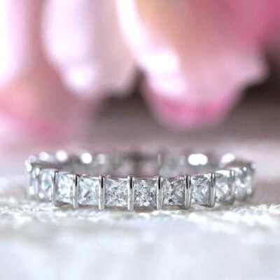 Moissanite 2.00 Carat Princess Shape Eternity Wedding Band Solid 14K White Gold