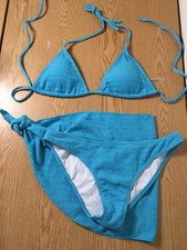 B5 New Womens 3pc String Bikini with Sarong Wrap Mint Blue Size Large