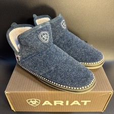 Ariat Bootie Slippers Womens MEDIUM Navy Aztec Faux Fur Lined Slip On NIB