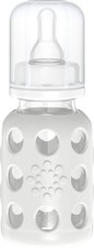 Lifefactory 4-Ounce BPA-Free Glass Baby Bottle with Stage 1 4 Ounce, Grey