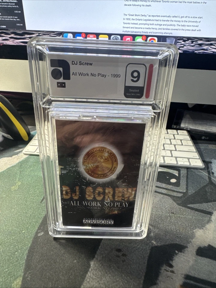DJ Screw ALL WORK NO PLAY SEALED Graded 9 AMG Encapsulated UGK TX Cassette - Image 2 of 4