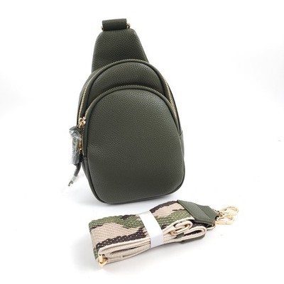 AHDORNED Faux Pebble Leather Sling Bag in Olive Green Purse Bag