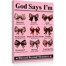 Pink Bow Wall Art Trendy Leopard Wall Decor Christian Bible Preppy Poster Pri...