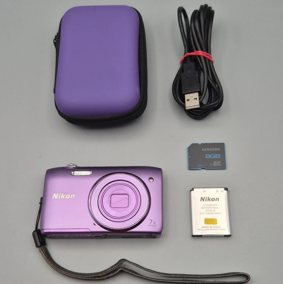 Nikon CoolPix S3500 20,1Mp Digital Compact Camera 7x Purple, Charger, SD, Great! - Photo 2/4