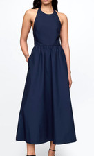 NWT Gap Women's RT$120 Navy Blue Tie-Back Halter Cotton Poplin Maxi Dress Medium