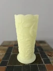 Vtg Fenton Uranium Glass Satin Custard Peacock Vase 8"