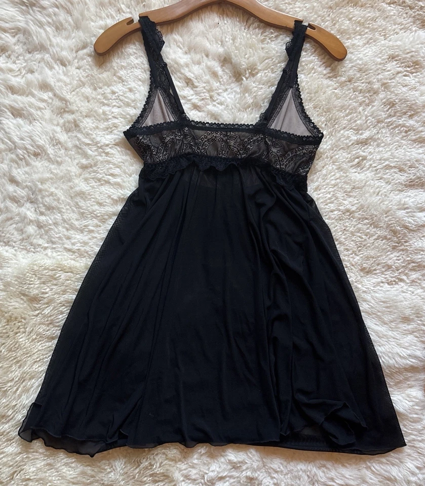Camisón Babydoll Hanky Panky Chemise Talla XS Negro Sábana Malla y Encaje Elegante  Foto 4 de 4