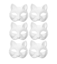 6pcs Unpainted Blank Cat Shaped Masks Paintable Paper Masks for Carnival Cosplay