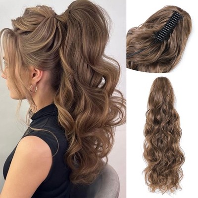Ponytail Claw Clip Hair Extension 24'' Long Smooth Overhead Pony Tail Drawstri...