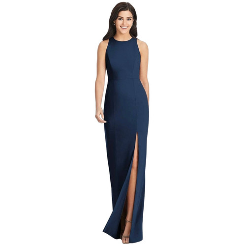 Nuevo con etiquetas Vestido Trompeta Colección Dessy Diamante Corte Trasero Azul Marino Medianoche Talla 16 - Imagen 1 de 11