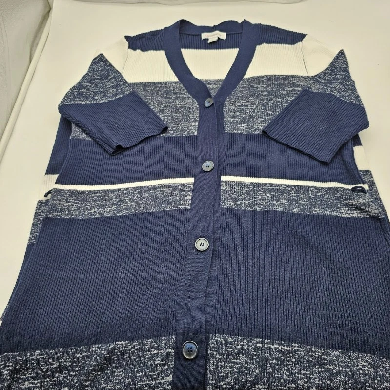 Liz Claiborne Women's Blue White Button No Belt Sweater Stretch  Dress Size XL - Image 2 of 4