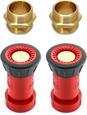 2-Pack 1-1/2 in NPT to NST Brass Hex Nipple + 2 Fire Hose Nozzles,Adjustable Kit