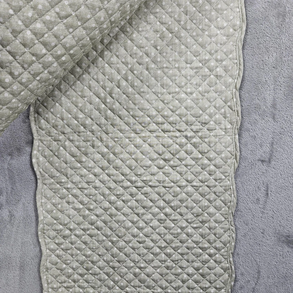 Martha Stewart Table Runner 14x72 Quilted Reversible Leaf Print Sage Green White - Image 4 of 4