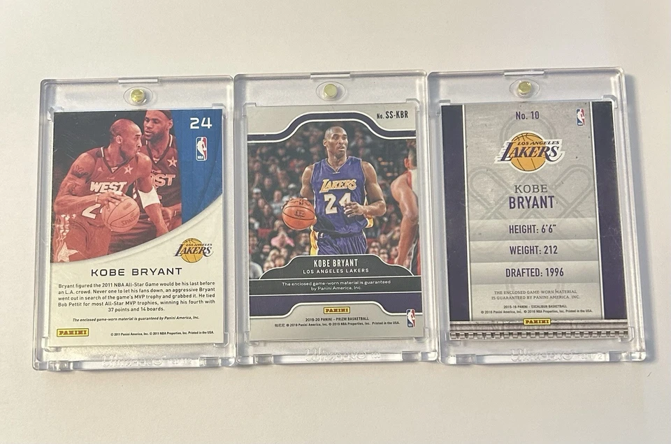 Lote de 3 tarjetas de camiseta Kobe Bryant Panini All Stars, Panini Excalibur, Panini Prizm Foto 2 de 2