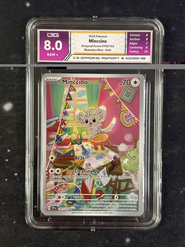 2024 Temporal Forces Minccino 182/162 Illustration Rare Holo - C3 Grading 8