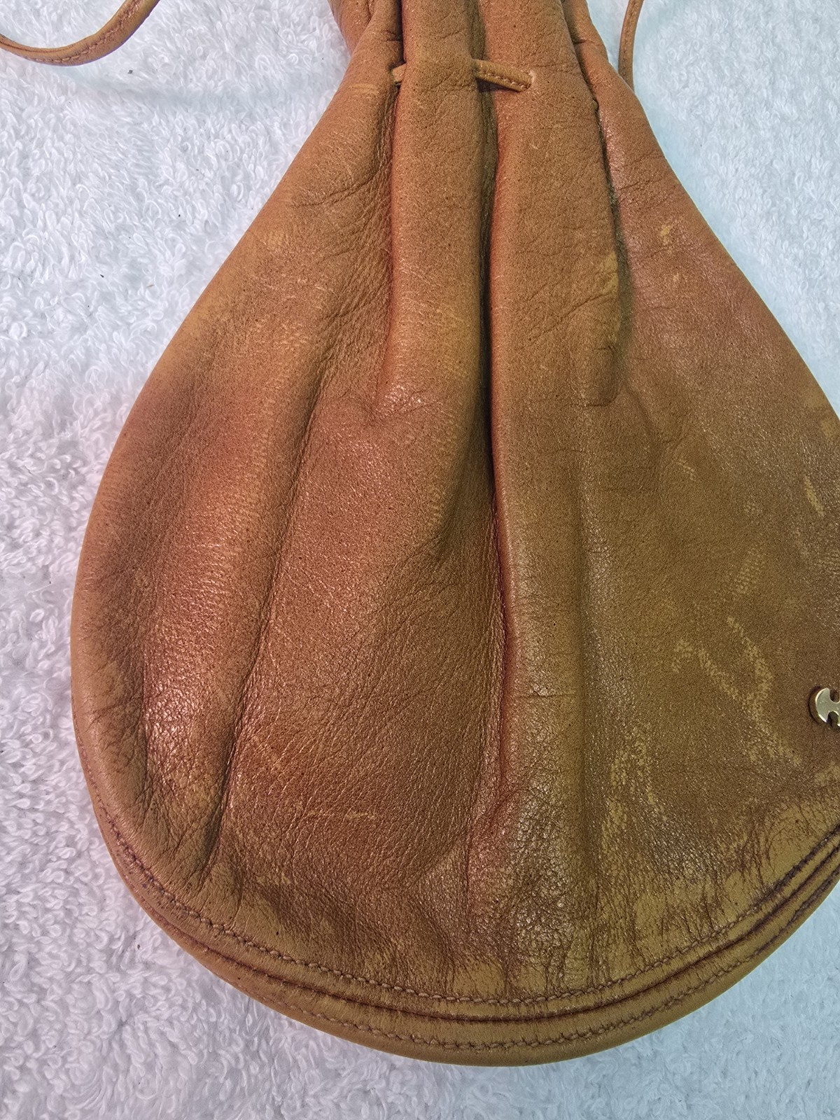 VTG Halston Brown Leather Drawstring Satchel - image 2