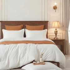 100 Pure Cotton Linen Feel Natural White Muslin Duvet Cover King Size, Plain