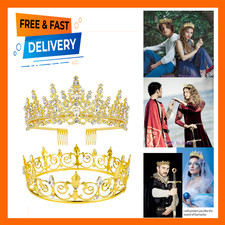 Men Women Crown Set, Gold Metal King Queen Tiaras, Princess and Prince Crowns
