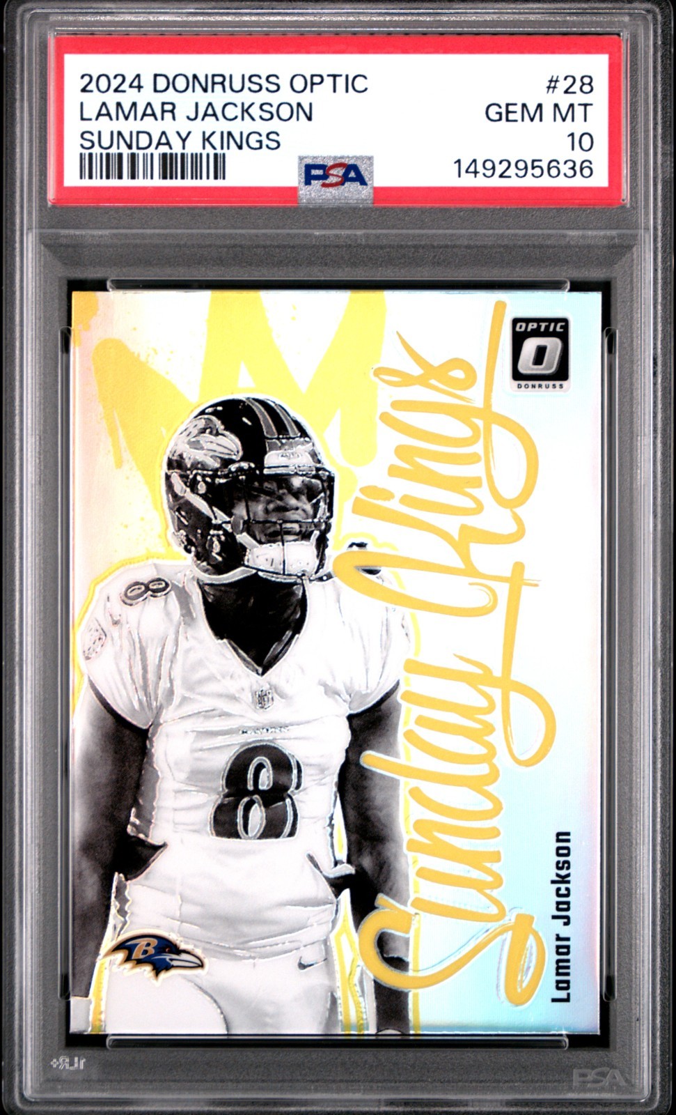 2024 Donruss Optic Sunday Kings Lamar Jackson SSP #28 PSA 10 GEM MINT