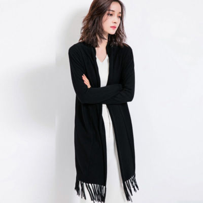Women Knitted Tassel Long Open Cardigan Sweater Jumper Jacket