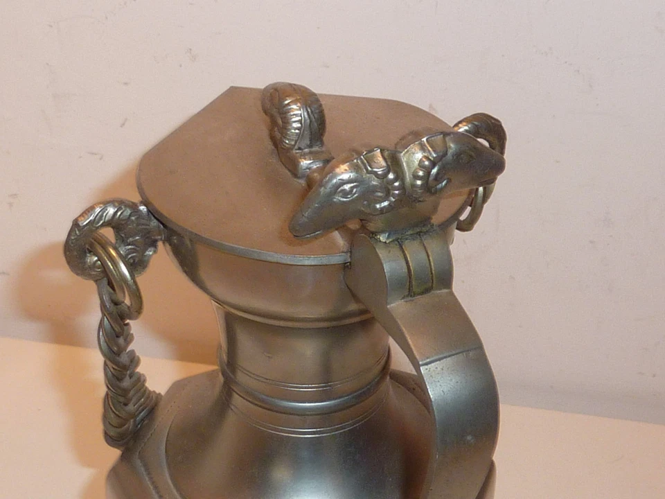 vintage PICHET POT 2KG suisse EN ETAIN switzerland TETE BELIER tin ZINN swiss - Photo 3/4