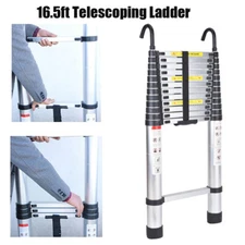 16.5FT Folding Aluminum Telescoping Collapsible Roof Climb Ladder with Roof Hook