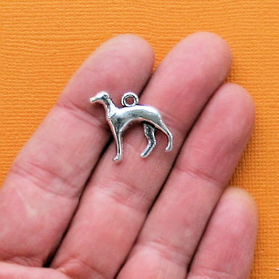 BULK 25 Dog Charms Antique Silver Tone Sided Whippet or