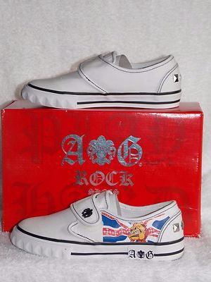 A&G Rock N' Roll BOBBY Slip Ons Closure White Bull Dog Red Blue Size 1 