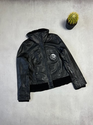 Vintage Diesel Leather Jacket Bomber Big Logo Avant-Garde Japanese Black Mens - Picture 7 of 24