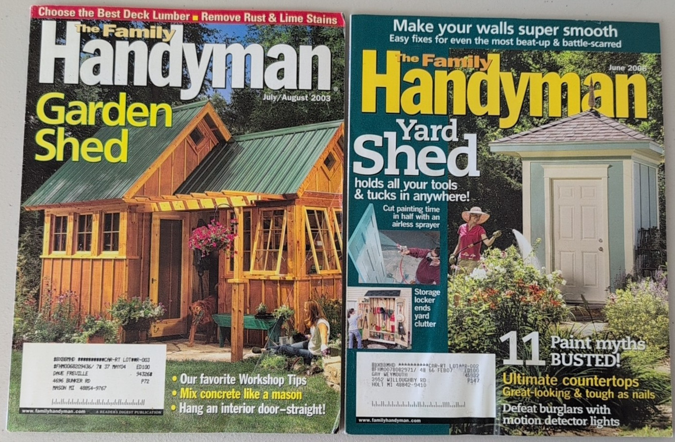 The Family Handyman Magazine Lot of 2 July 2003 June 2006 DIY Shed Drywall Paint