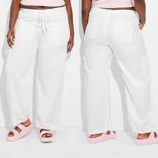 XXL - Womens Mid-Rise Wide Leg Cargo Beach Pants - Wild Fable - White