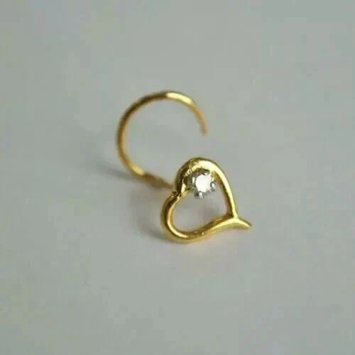 Pin de anillo piercing nariz con forma de corazón de moissanita real de 0,10 quilates enchapado en oro amarillo de 14 k Foto 3 de 4