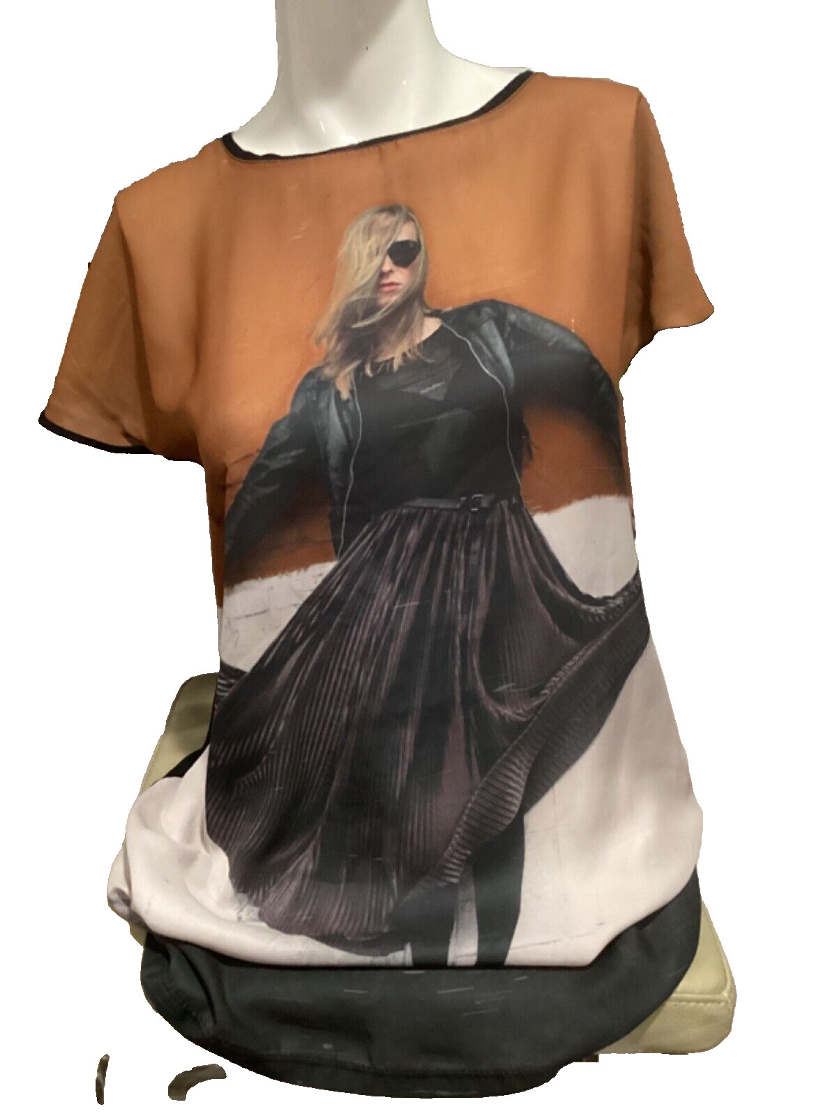 Zara Basic Evening Model Print Cap Sleeve Top, Si… - image 1