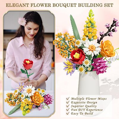 Flowers Bouquet Building Set, 1070PCS Wildflower Botanical