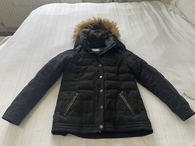 Fat Face Charcoal Grey Warm Padded Coat Jacket Size 12 Down Feather  Filled Fur UK