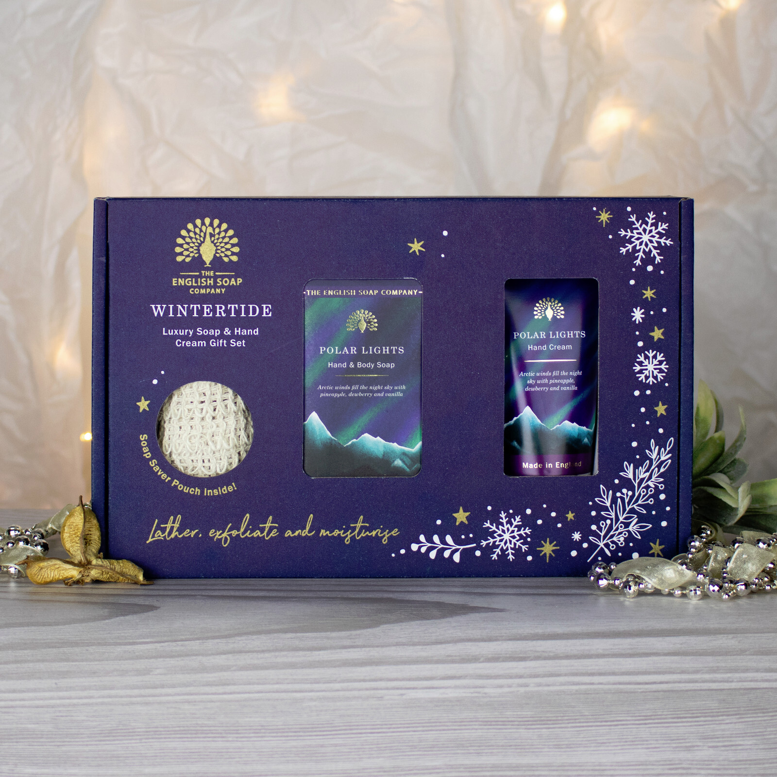 Soap Gift Set Hand Cream Soap Saver Pouch Soap Bar Polar Lights Christmas Gift