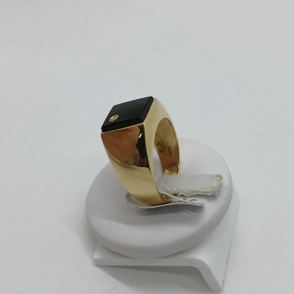 Anneau Hommes en or Jaune 18KT Avec Onyx Noir et Zircon 11,35 Taille N 24 (1646) - Photo 3/4