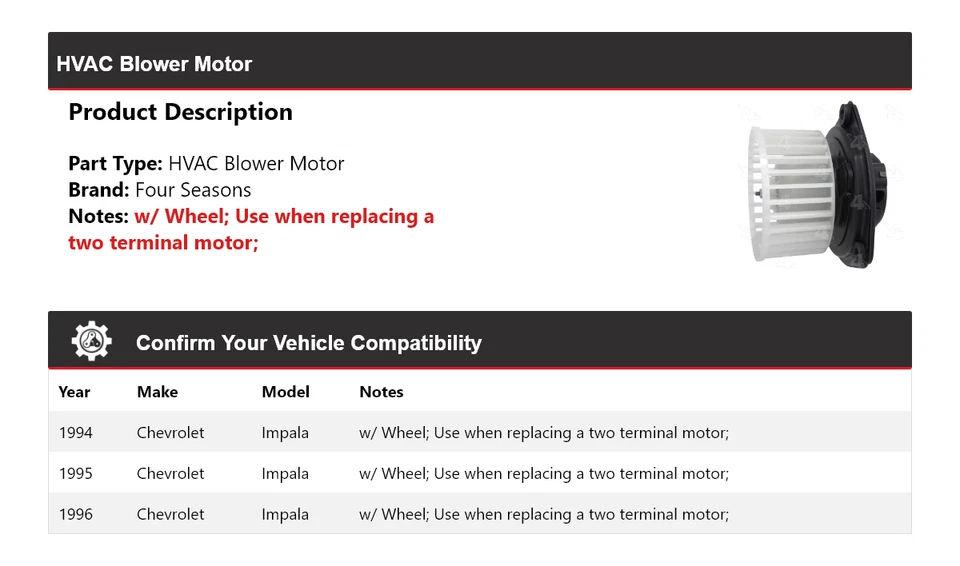 Motor soplador de climatización para Chevrolet Impala 1994-1996 4 estaciones 1995 Foto 2 de 4